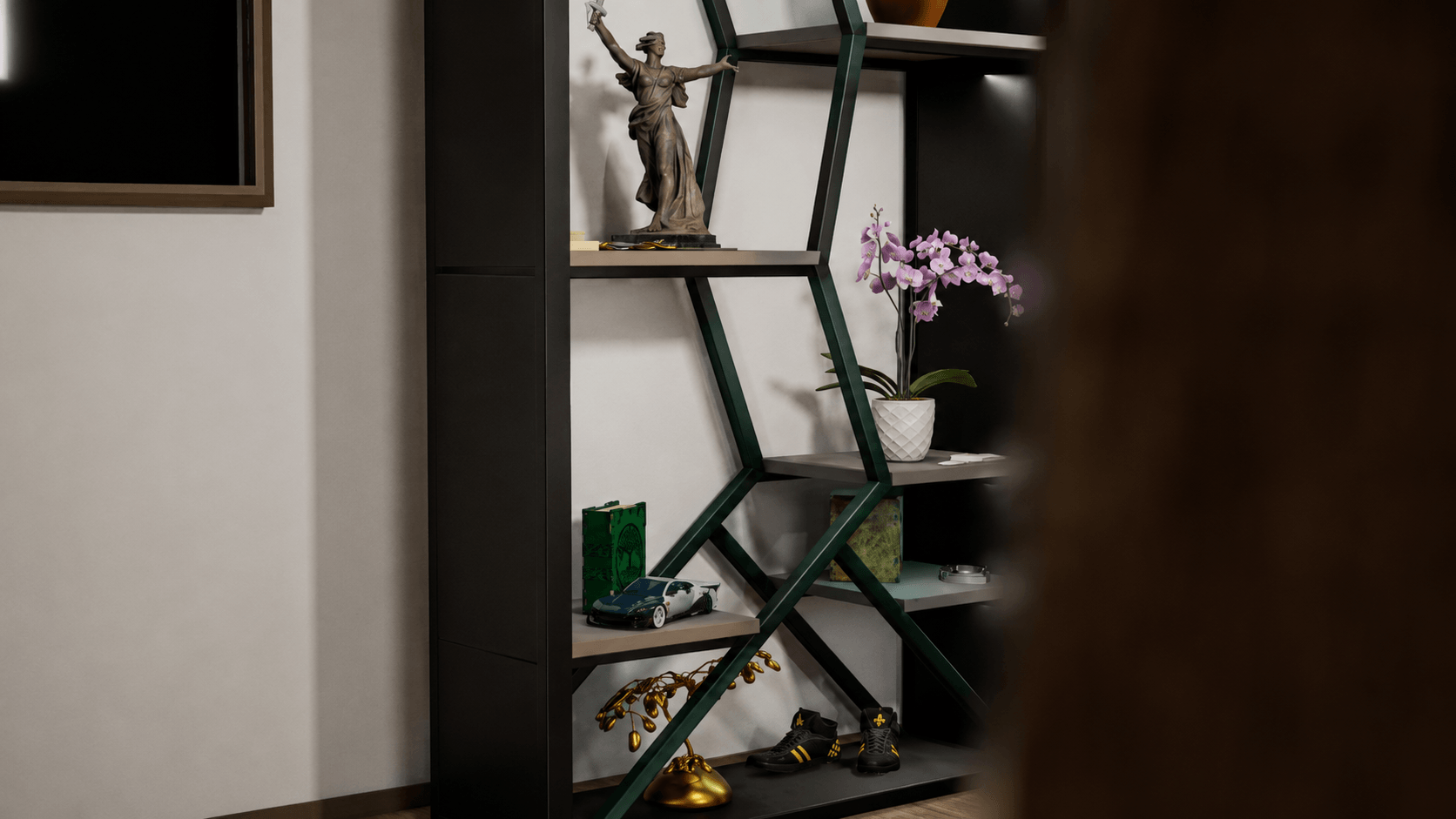 WG-S01 Nexus geometric steel shelving system side view
